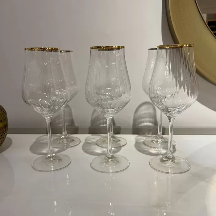 Schafer Tulipa Optik Ayaklı Kadeh 6 Parça-Altın