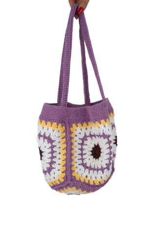 Mor Desenli Örme Omuz Çantası-Handmade&Özel Tasarım