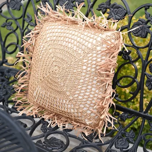 Kare Motif Bohem Hasır Yastık