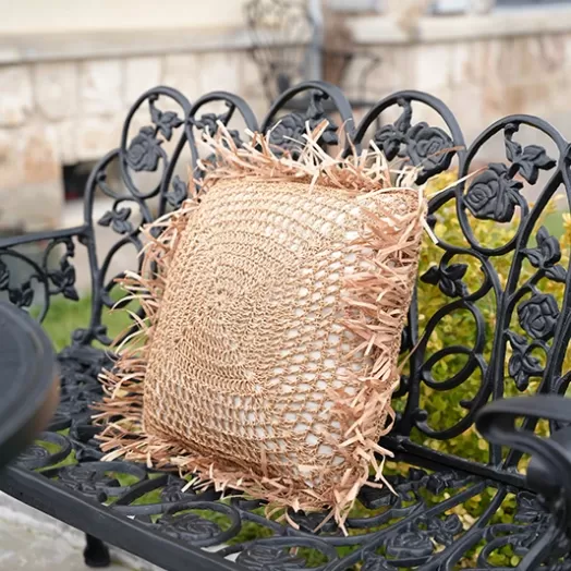 Kare Motif Bohem Hasır Yastık