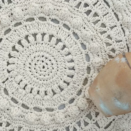 WHİTE PEARL Makrome Kilim El Yapımı Beyaz Bohem Halı