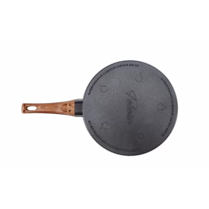 Febern Premium Bio Granit Alüminyum Döküm Nisch Tava Seti (Siyah-Koyu Ahşap Kulp)
