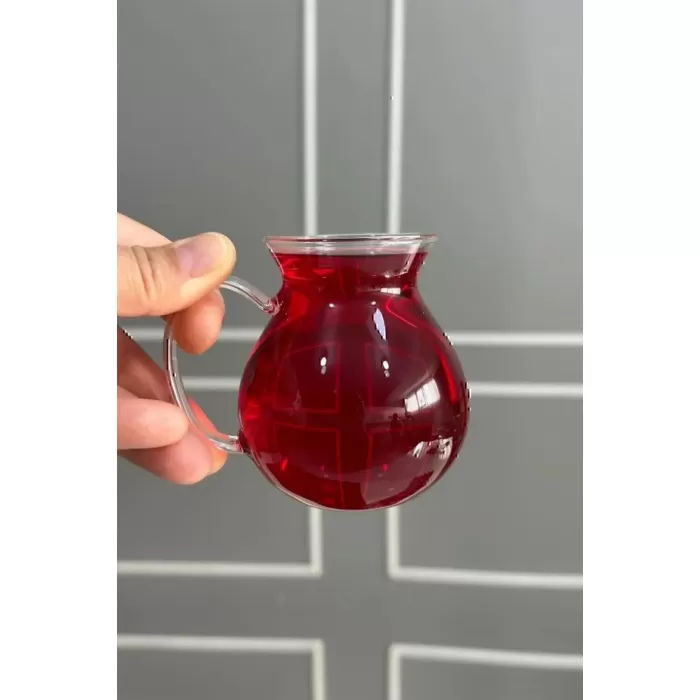 6lı Keyfi Ala Borosilikat Cam Kulplu Çay Bardağı 210ml Bardak