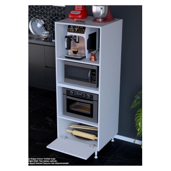 Loya Loya 1 Kapaklı 59,6 x 162,8 x 56 cm 4 Göz Bölmeli Mikrodalga Mini Fırın Dolabı Mutfak Dolabı