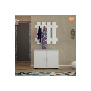 70x70 cm Askılık Ayakkabılık Antre Dolabı Çok Amaçlı Dolap Portmanto Ayakkabılık-BEYAZ