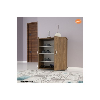 EU-112 Ayakkabılık Çok Amaçlı Dolap Antre Ayakkabılık 4 raflı Ayakkabı Dolabı - CEVİZ