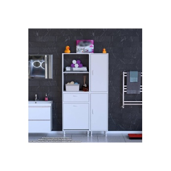 Mi?s Urla Yeni?ce 90 X 183,5 X 32cm Kirli Çamaşır Sepetli Banyo Dolabı 2 Kapaklı Banyo Dolabı
