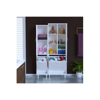 Alaçatı Inci 90x160x32 Banyo Dolabı Çok Amaçlı Dolap Kirli Çamaşır Sepetli Dolap