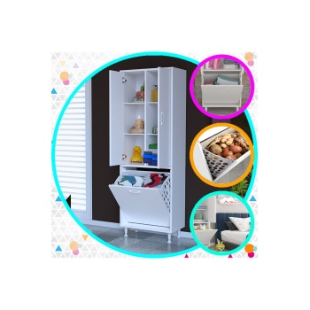 57 x 165 x30cm 3 Kapaklı Çok Amaçlı Mutfak Dolabı Sepetli Banyo Dolabı Oyuncak Dolabı