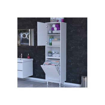 50 x 163,4 x 32,5 cm 2 Kapak 3 Bölmeli Sepetli Banyo Dolabı Mutfak Dolabı Çok Amaçlı Dolap