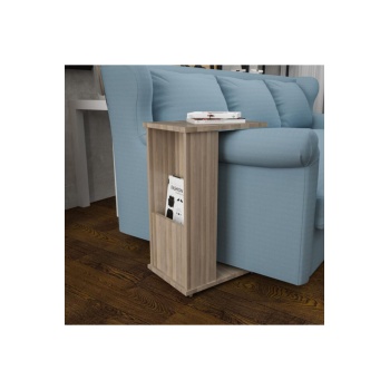 Raflı C Yan Sehpa Koltuk Yanı Tekerlekli Sehpa