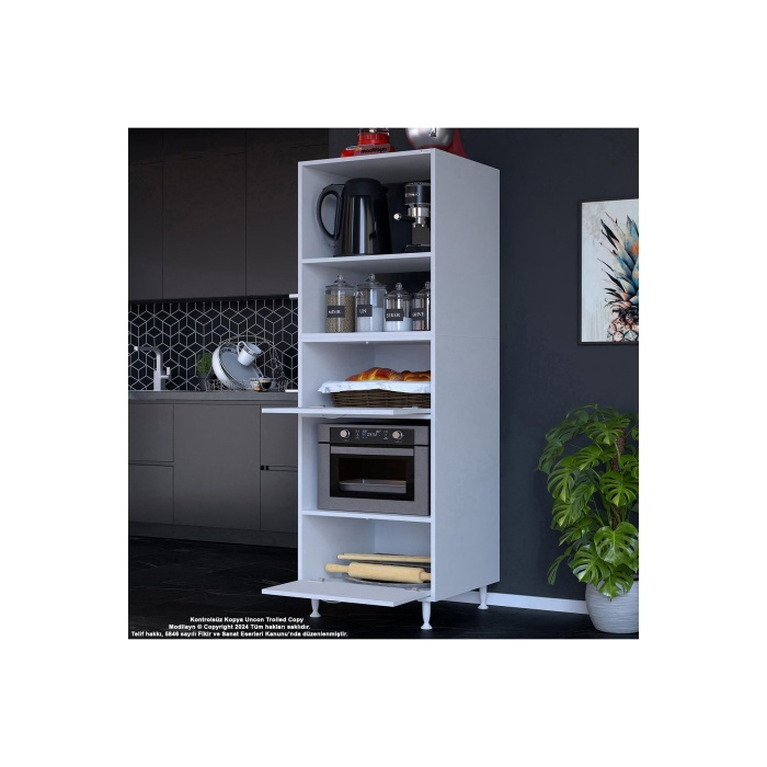 Silva Loya 2 Kapaklı 59,6 x 194,6 x 56 cm Mini Fırın Mikrodalga Dolabı Çok Amaçlı Mutfak Dolabı