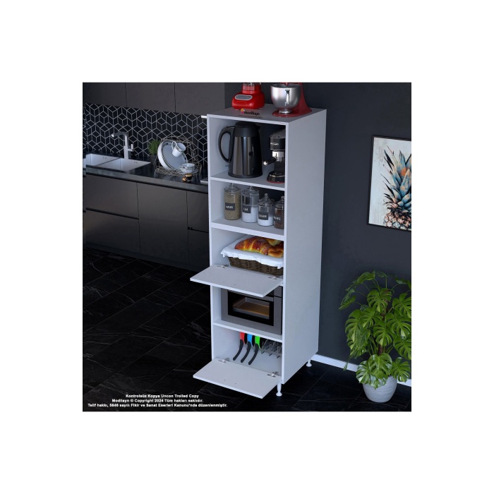 Silva Loya 2 Kapaklı 59,6 x 194,6 x 56 cm Mini Fırın Mikrodalga Dolabı Çok Amaçlı Mutfak Dolabı