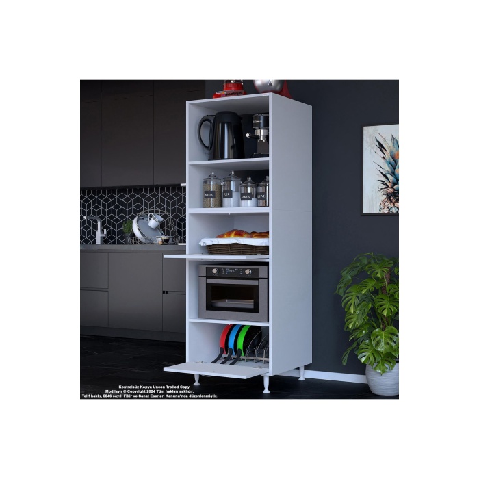 Silva Loya 2 Kapaklı 59,6 x 194,6 x 56 cm Mini Fırın Mikrodalga Dolabı Çok Amaçlı Mutfak Dolabı