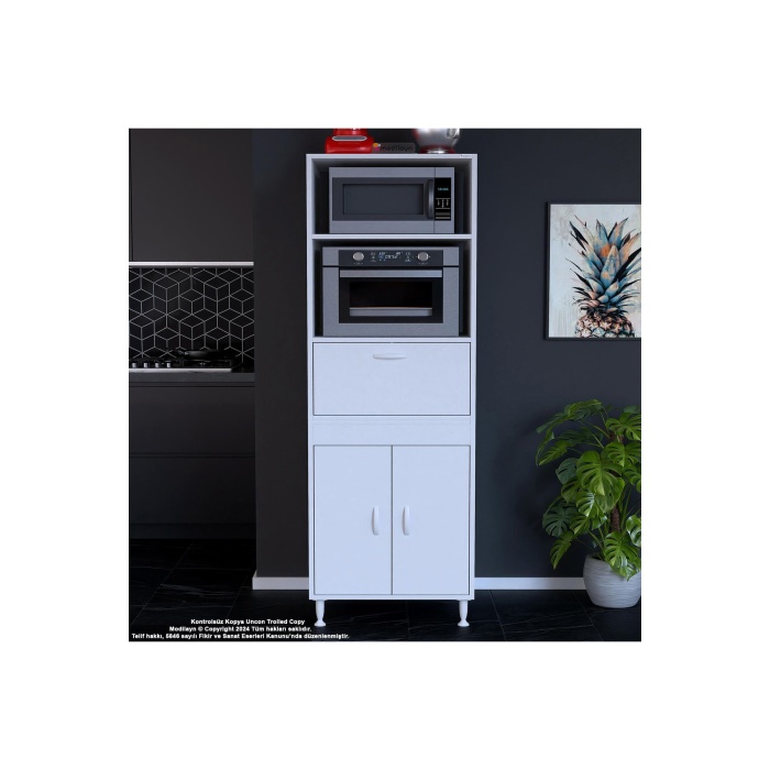 Elit Silva 2 Kapaklı 59,6 x 192,2 x 56 cm Mini Fırın Mikrodalga Dolabı Çok Amaçlı Mutfak Dolabı