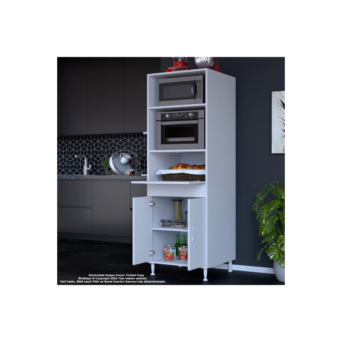 Elit Silva 2 Kapaklı 59,6 x 192,2 x 56 cm Mini Fırın Mikrodalga Dolabı Çok Amaçlı Mutfak Dolabı