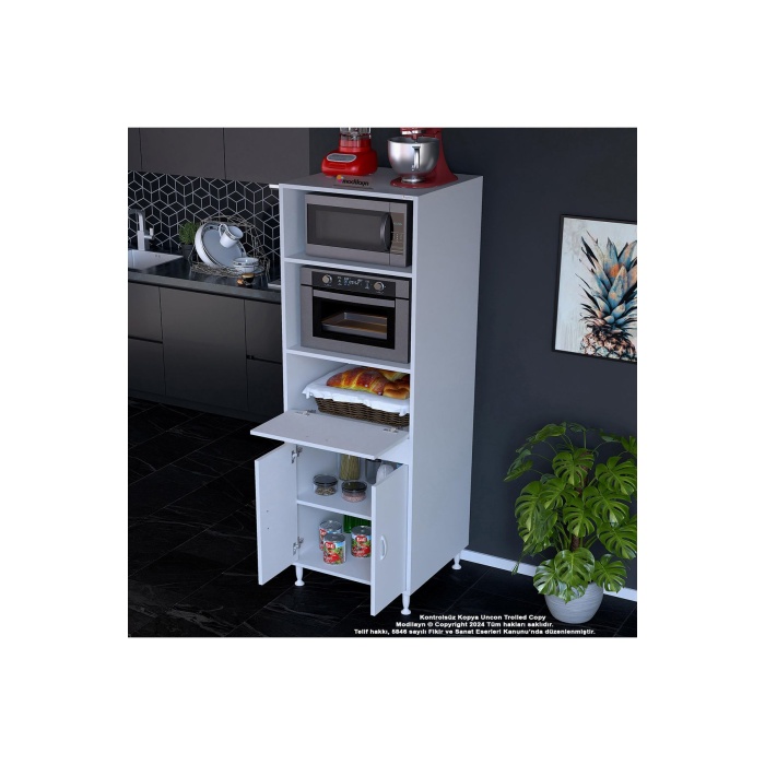 Elit Silva 2 Kapaklı 59,6 x 192,2 x 56 cm Mini Fırın Mikrodalga Dolabı Çok Amaçlı Mutfak Dolabı