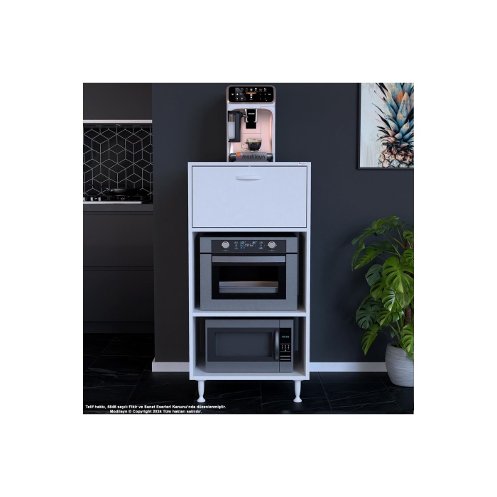 Silva Tek Kapaklı 59,6 x 119,2 x 56 cm Mini Fırın Mikrodalga Fırın Dolabı Çok Amaçlı Mutfak Dolabı