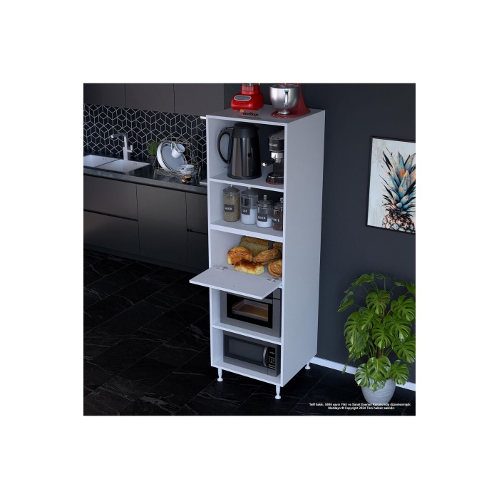 Silva Loya 1 Kapaklı 59,6 x 194,6 x 56 cm Mini Fırın Mikrodalga Dolabı Çok Amaçlı Mutfak Dolabı