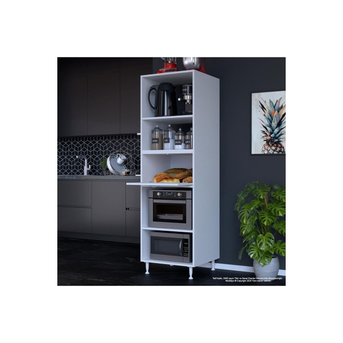Silva Loya 1 Kapaklı 59,6 x 194,6 x 56 cm Mini Fırın Mikrodalga Dolabı Çok Amaçlı Mutfak Dolabı