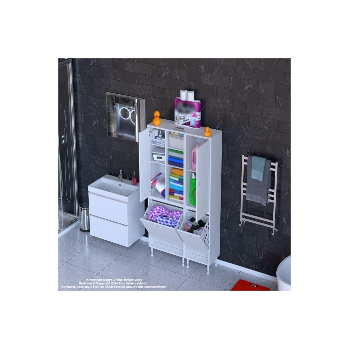 90 x 160 x 32 cm Banyo Dolabı Kirli Çamaşır Dolabı Sepetli Dolap