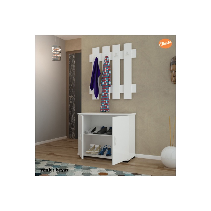 2 Kapılı Ayakkabılık Dolabı 4 Askılıklı Portmanto Vestiyer