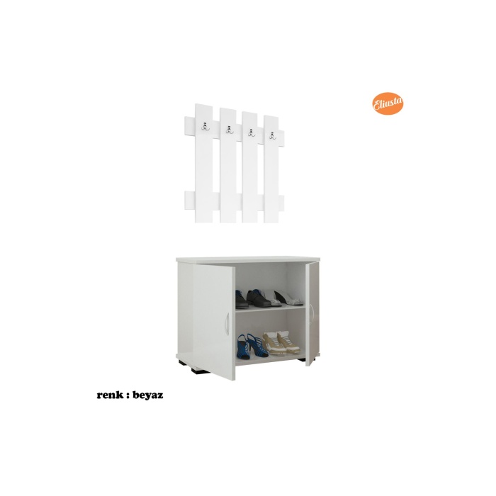 70x70 cm Askılık Ayakkabılık Antre Dolabı Çok Amaçlı Dolap Portmanto Ayakkabılık-BEYAZ