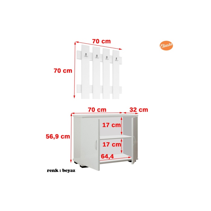 70x70 cm Askılık Ayakkabılık Antre Dolabı Çok Amaçlı Dolap Portmanto Ayakkabılık-BEYAZ