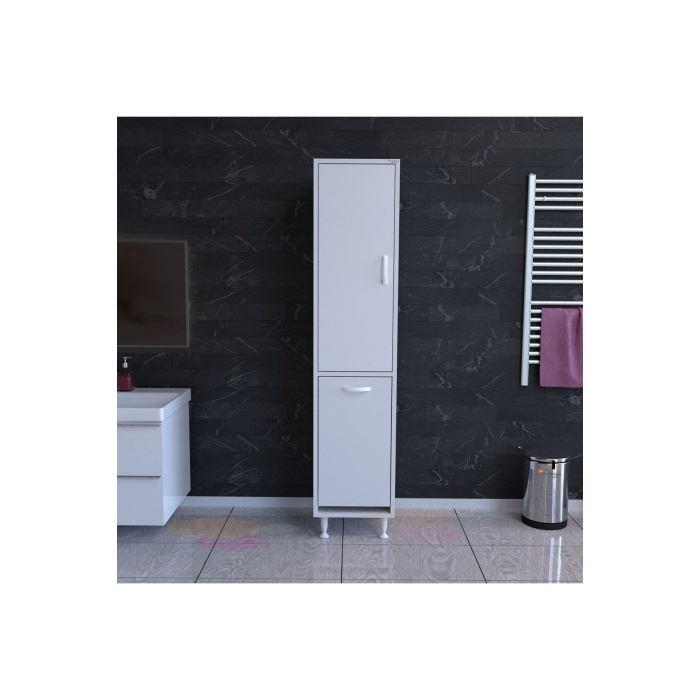 MODİLAYN Alaçatı 35 x 160 cm Çamaşır Sepetli Dolap Banyo Dolabı Temizlik Deterjan Dolabı