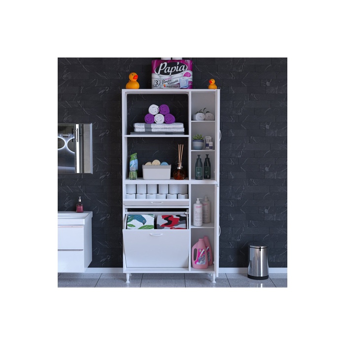 Mis Urla Yenice 90 x 183 x 31,5 cm Kirli Çamaşır Dolabı Sepetli Banyo Dolabı
