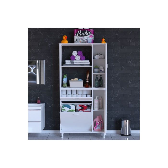 Mis Urla Yenice 90 X 183 X 32,5 Cm Kirli Çamaşır Hazneli Çok Amaçlı Banyo Dolabı