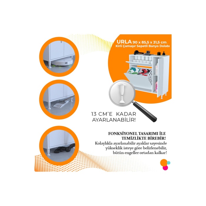 90 x 97 x 32 cm YENİCE Kirli Çamaşır Sepetli Dolap Çok Amaçlı Banyo Dolabı Mutfak Dolabı