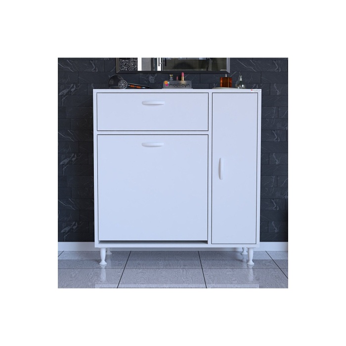 MODİLAYN YENİCE Çok Amaçlı Banyo Dolabı 90 x 97.5 x 32 cm Kirli Çamaşır Sepetli Dolap