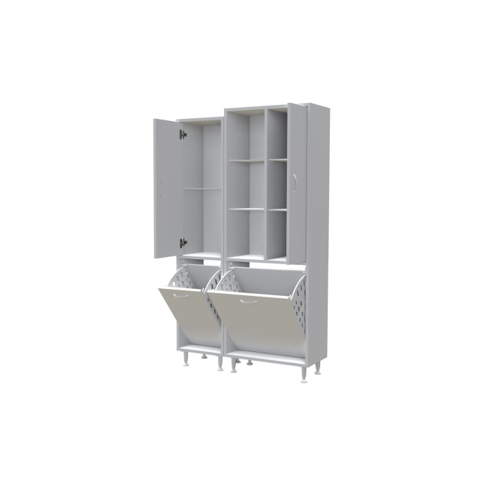 Alaçatı Inci 90x160x32 3 Kapaklı 2 Sepetli Banyo Dolabı Kirli Çamaşır Dolabı Mutfak Dolabı