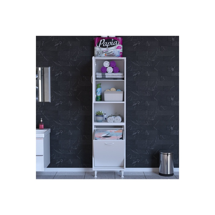 50 x 163,4 x 32,5 cm 2 Kapak 3 Bölmeli Sepetli Banyo Dolabı Mutfak Dolabı Çok Amaçlı Dolap