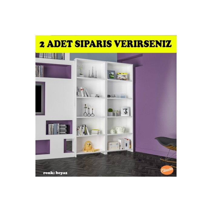 Beş Raflı Arkalıklı Kitaplık Raf