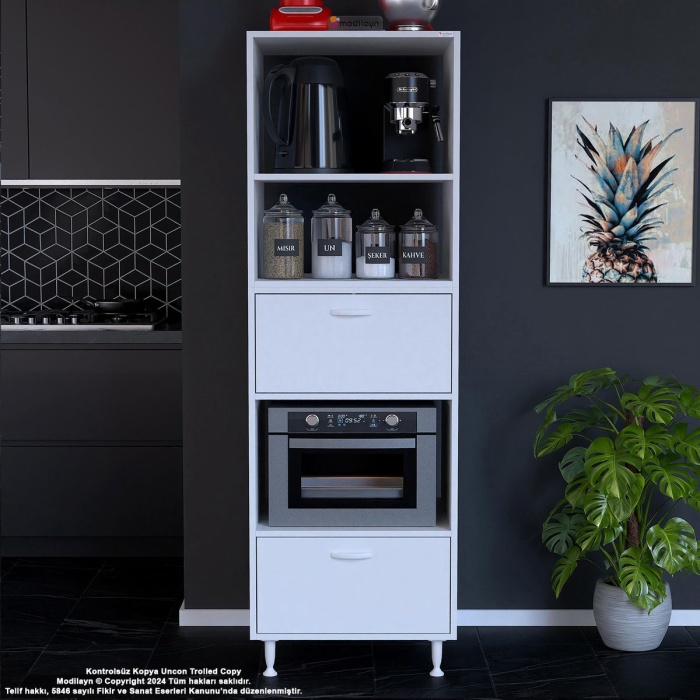 Silva Loya 2 Kapaklı 59,6 x 194,6 x 56 cm Mini Fırın Mikrodalga Dolabı Çok Amaçlı Mutfak Dolabı