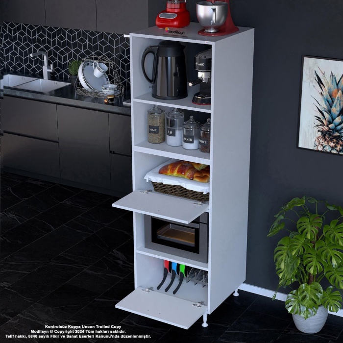 Silva Loya 2 Kapaklı 59,6 x 194,6 x 56 cm Mini Fırın Mikrodalga Dolabı Çok Amaçlı Mutfak Dolabı