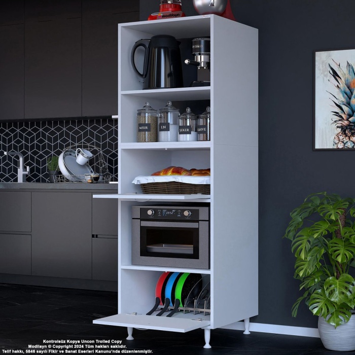 Silva Loya 2 Kapaklı 59,6 x 194,6 x 56 cm Mini Fırın Mikrodalga Dolabı Çok Amaçlı Mutfak Dolabı