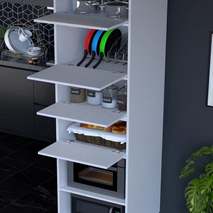 Silva Silva 4 Kapak 59,6 x 226,4 x 56 cm 6 Derin Göz Raf Mini Mikrodalga Fırın Dolabı Mutfak Dolabı