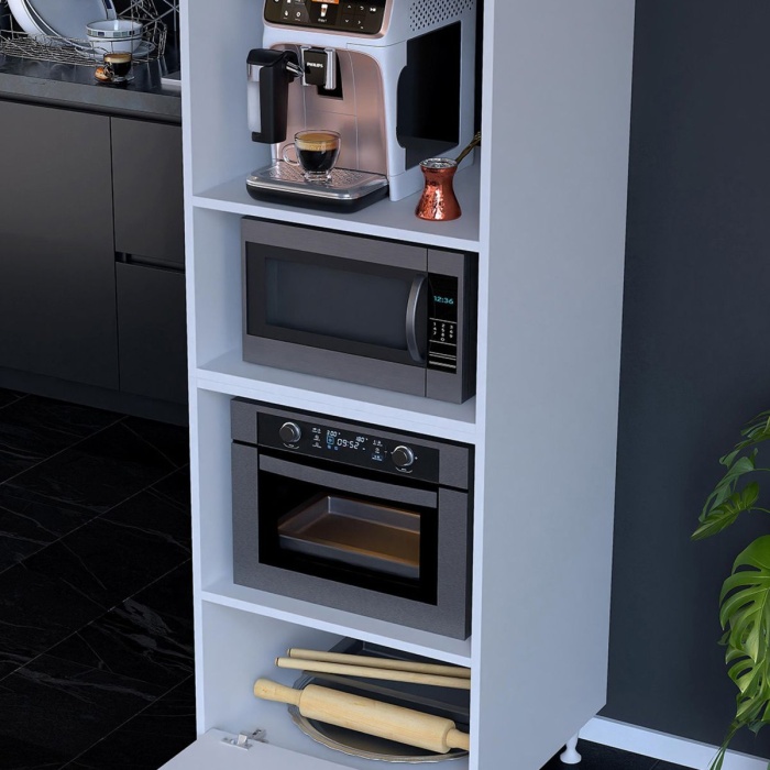 Loya Loya 1 Kapaklı 59,6 x 162,8 x 56 cm 4 Göz Bölmeli Mikrodalga Mini Fırın Dolabı Mutfak Dolabı