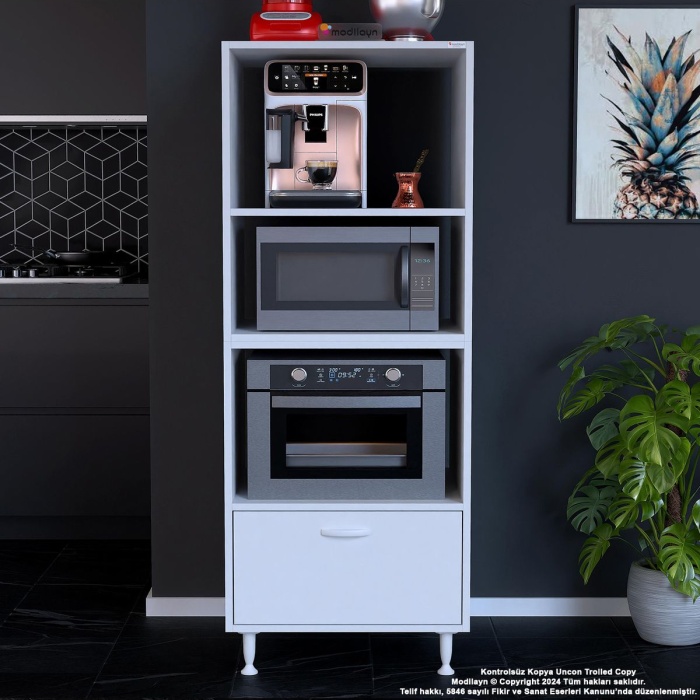 Loya Loya 1 Kapaklı 59,6 x 162,8 x 56 cm 4 Göz Bölmeli Mikrodalga Mini Fırın Dolabı Mutfak Dolabı