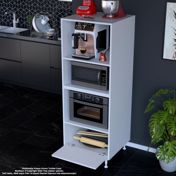 Loya Loya 1 Kapaklı 59,6 x 162,8 x 56 cm 4 Göz Bölmeli Mikrodalga Mini Fırın Dolabı Mutfak Dolabı