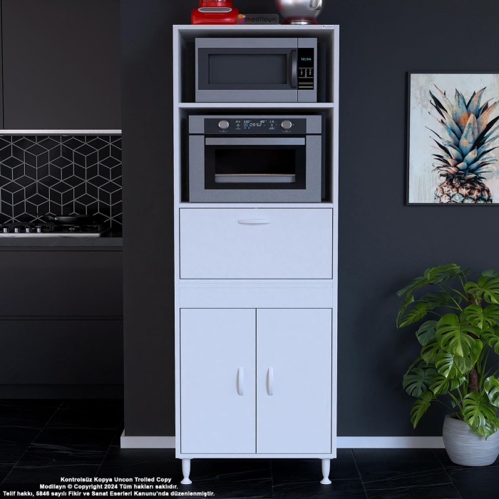 Elit Silva 2 Kapaklı 59,6 x 192,2 x 56 cm Mini Fırın Mikrodalga Dolabı Çok Amaçlı Mutfak Dolabı