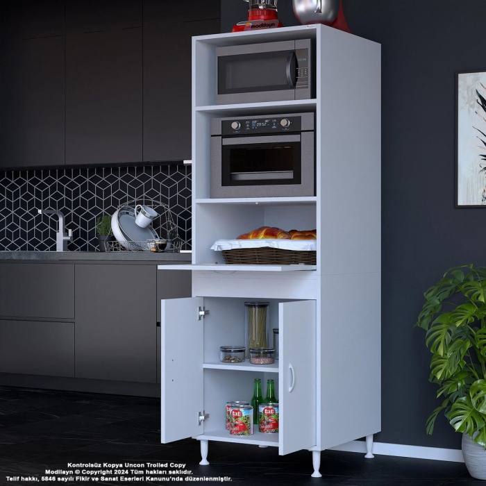 Elit Silva 2 Kapaklı 59,6 x 192,2 x 56 cm Mini Fırın Mikrodalga Dolabı Çok Amaçlı Mutfak Dolabı