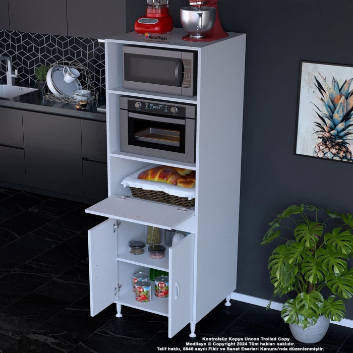 Elit Silva 2 Kapaklı 59,6 x 192,2 x 56 cm Mini Fırın Mikrodalga Dolabı Çok Amaçlı Mutfak Dolabı