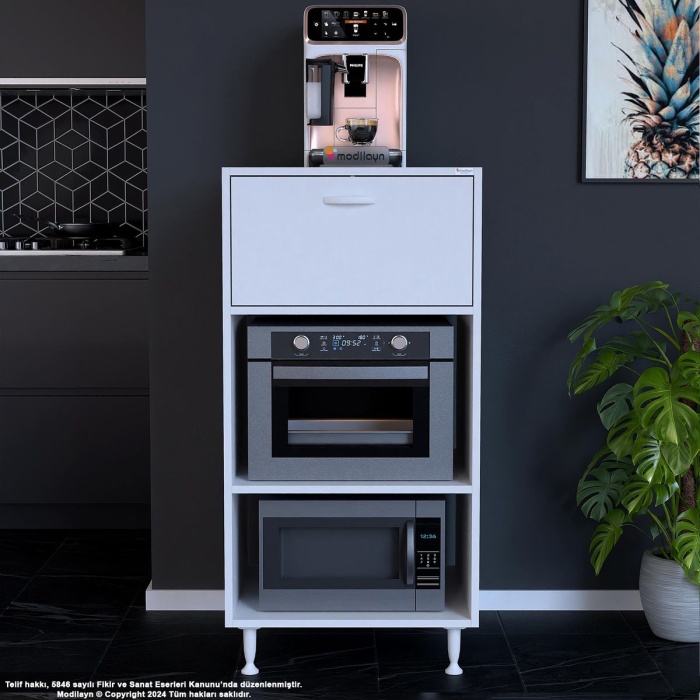 Silva Tek Kapaklı 59,6 x 119,2 x 56 cm Mini Fırın Mikrodalga Fırın Dolabı Çok Amaçlı Mutfak Dolabı