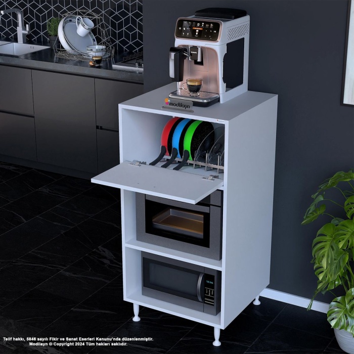 Silva Tek Kapaklı 59,6 x 119,2 x 56 cm Mini Fırın Mikrodalga Fırın Dolabı Çok Amaçlı Mutfak Dolabı