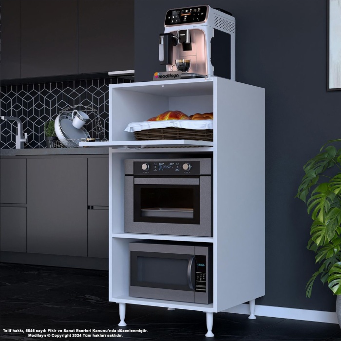 Silva Tek Kapaklı 59,6 x 119,2 x 56 cm Mini Fırın Mikrodalga Fırın Dolabı Çok Amaçlı Mutfak Dolabı