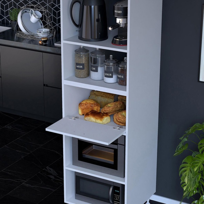 Silva Loya 1 Kapaklı 59,6 x 194,6 x 56 cm Mini Fırın Mikrodalga Dolabı Çok Amaçlı Mutfak Dolabı